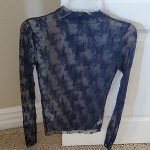 Free People Lady Lux Navy Sheer Lace Blouse